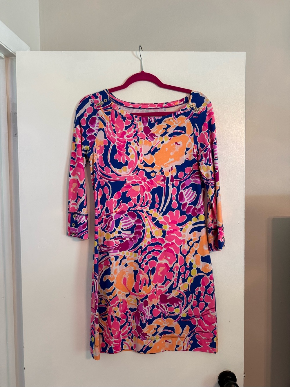Lilly Pulitzer Navy Pink Orange Floral Shift Dress